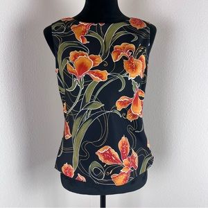Amanda Smith Top Womens Six Black Dark Floral Silk Sleeveless Blouse